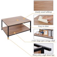 Super Deal 2Tier Industrial Coffee Table With Storage Shelf For Small Apartment Living Room Rectangle Wood And Stable Metal Tv