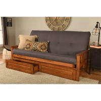 Kodiak Furniture Monterey Barbados Storage Wood Futon With Twill Gray Mattress