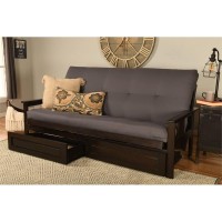 Kodiak Furniture Monterey Espresso Storage Wood Futon With Twill Gray Mattress