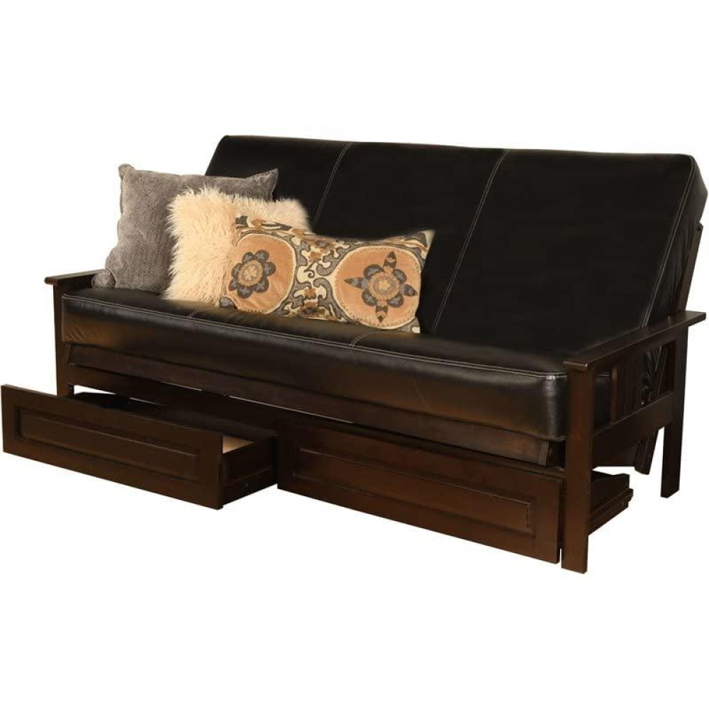 Kodiak Furniture Monterey Espresso Storage Sofa And Black Faux Leather Mattress