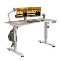 Jceet Adjustable Height Electric Standing Desk - 55 X 30 Inch Sit Stand Computer Desk With Splice Board, Stand Up Desk Table For Home Office, White Frame/Oak Top(With Radian)