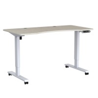 Jceet Adjustable Height Electric Standing Desk - 55 X 30 Inch Sit Stand Computer Desk With Splice Board, Stand Up Desk Table For Home Office, White Frame/Oak Top(With Radian)
