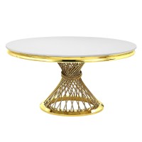 Acme Fallon Round Marble Top Dining Table In Mirrored Gold Finish