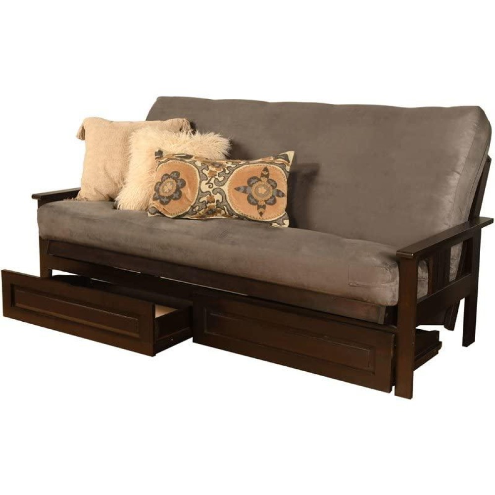 Kodiak Furniture Monterey Espresso Storage Sofa With Suede Gray Fabric Mattress