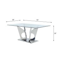Acme Azriel Dining Rectangular Glass Top Table In Clear And Mirrored Silver