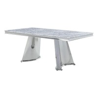 Acme Destry Dining Table In Faux Marble Top And Mirrored Silver
