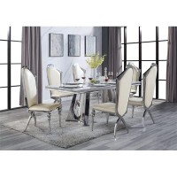 Acme Destry Dining Table In Faux Marble Top And Mirrored Silver