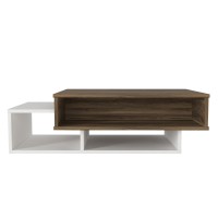 Belle 41 Inch Modern Wooden Rectangular coffee Table with 3 Tier Storage, White and Brown(D0102H71TRP)