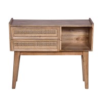 Ryan 35 Inch cottage Style, 2 Drawer Mango Wood Rectangular console Table, cane Rattan Panels, Natural Brown(D0102H7UQ88)