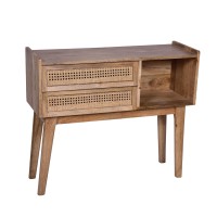 Ryan 35 Inch cottage Style, 2 Drawer Mango Wood Rectangular console Table, cane Rattan Panels, Natural Brown(D0102H7UQ88)