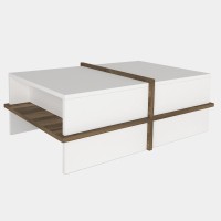 Belle 35 Inch Modern Wood Rectangular coffee Table with Side Shelf, White and Brown(D0102H71TNT)