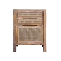 Ryan 31 Inch cottage Mango Wood Storage cabinet Table, cane Rattan Panels, 3 Drawers, Natural Brown(D0102H7ULDJ)