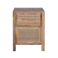 Ryan 31 Inch cottage Mango Wood Storage cabinet Table, cane Rattan Panels, 3 Drawers, Natural Brown(D0102H7ULDJ)