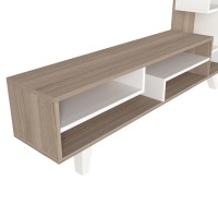 59 Inch Modern Wood TV console Entertainment center Stacked Shelves White and Oak Brown(D0102H7ULZJ)