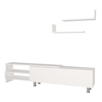 72 Inch Wood TV console Entertainment Media center with Storage 3 Piece Set, 2 Floating Wall Shelves, White(D0102H71T66)