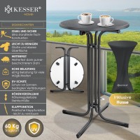Kesser Gastro Bar Table Folding Bistro Table Powder-Coated Stainless Steel Top Height-Adjustable Feet Party Table Diameter 80 Cm Indoor And Outdoor Reception Table Folding Table Including Cover Black
