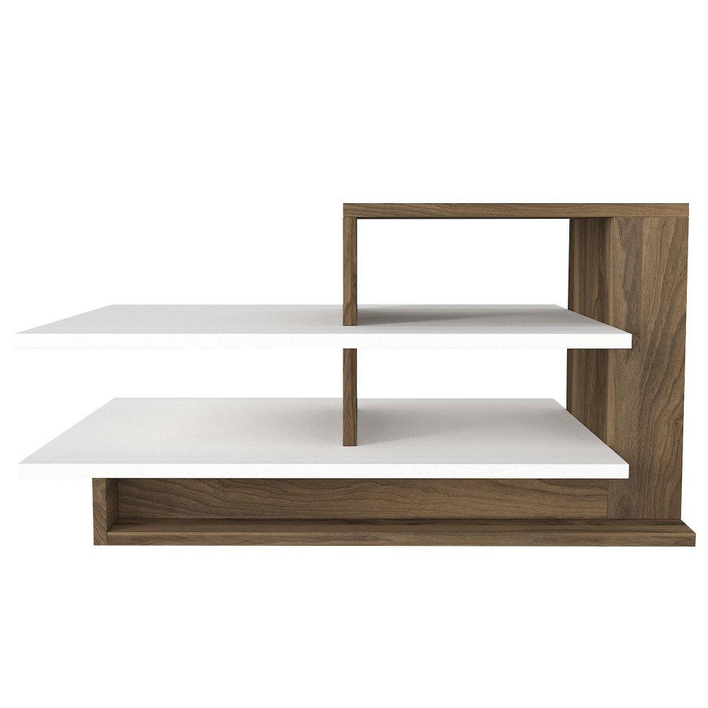 Belle 33 Inch Modern Rectangular Wooden coffee Table with 3 Tier Stacked Design White and Brown(D0102H71T1J)