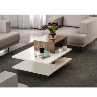 Belle 33 Inch Modern Rectangular Wooden coffee Table with 3 Tier Stacked Design White and Brown(D0102H71T1J)