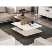 Belle 33 Inch Modern Rectangular Wooden coffee Table with 3 Tier Stacked Design White and Brown(D0102H71T1J)