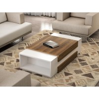 Belle 43 Inch Modern Wood Rectangular coffee Table with 2 Open Side compartments White and Brown(D0102H71T18)