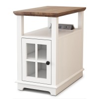 Hifyobro Narrow End Table With Flip Top Charging Station Storage Cabinet Typec Usb Port Power Outlets Adjustable Shelf