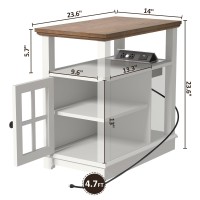 Hifyobro Narrow End Table With Flip Top Charging Station Storage Cabinet Typec Usb Port Power Outlets Adjustable Shelf