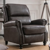 CANMOV Pushback Recliner Chair Faux Leather Armchair Push Back Recliner with Rivet Decoration Single Sofa Accent Chair for Living Room, Dark Grey
