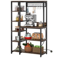 Tribesigns Bakers Rack With Power Outlets, Microwave Stand With Shelves And 8 Hanging Hooks, 8-Tier Kitchen Storage Rack Utility Shelf, Coffee Bar Station Organizer For Kitchen, Living Room