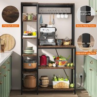 Tribesigns Bakers Rack With Power Outlets, Microwave Stand With Shelves And 8 Hanging Hooks, 8-Tier Kitchen Storage Rack Utility Shelf, Coffee Bar Station Organizer For Kitchen, Living Room