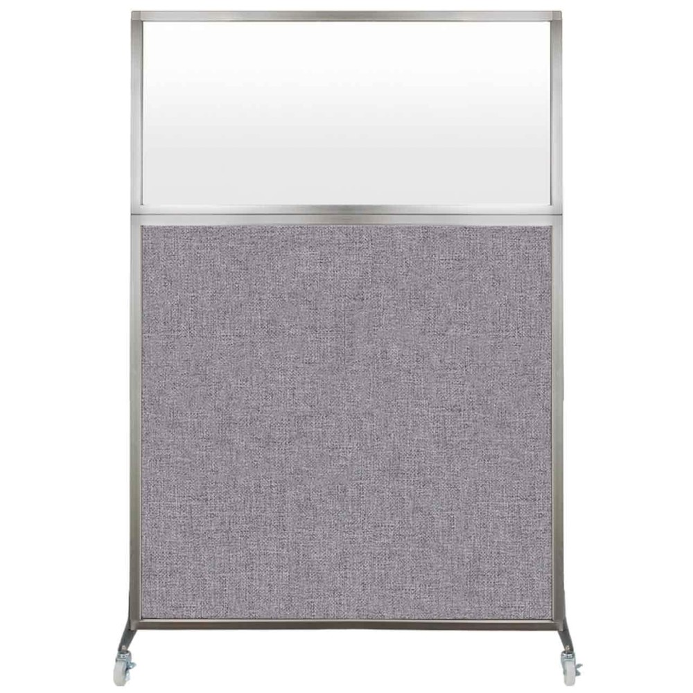 Versare Hush Screen Portable Divider | Frosted Window | Freestanding Partition On Wheels | Rolling Office Workstation | 4' Wide X 6' Tall Cloud Gray Fabric Panels