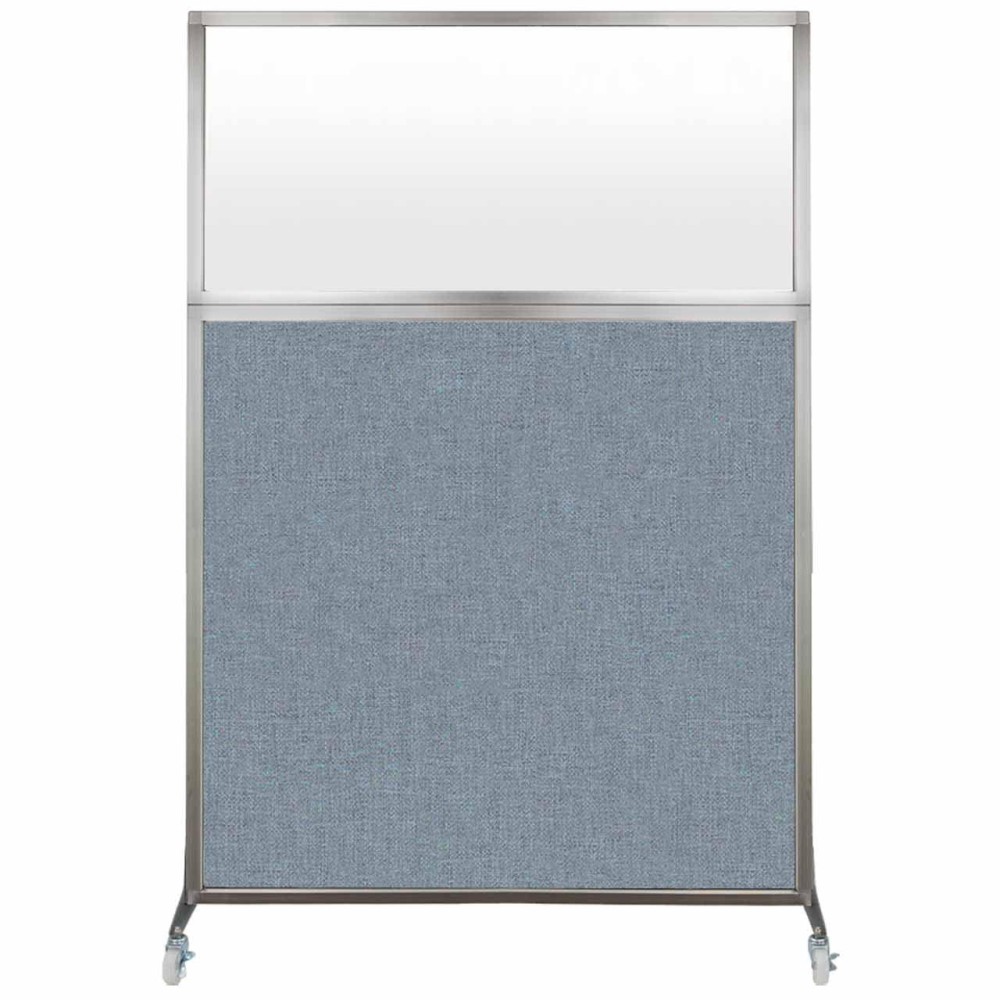 Versare Hush Screen Portable Divider | Frosted Window | Freestanding Partition On Wheels | Rolling Office Workstation | 4' Wide X 6' Tall Powder Blue Fabric Panels