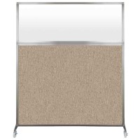 Versare Hush Screen Portable Divider | Frosted Window | Freestanding Partition On Wheels | Rolling Office Workstation | 5' Wide X 6' Tall Rye Fabric Panels