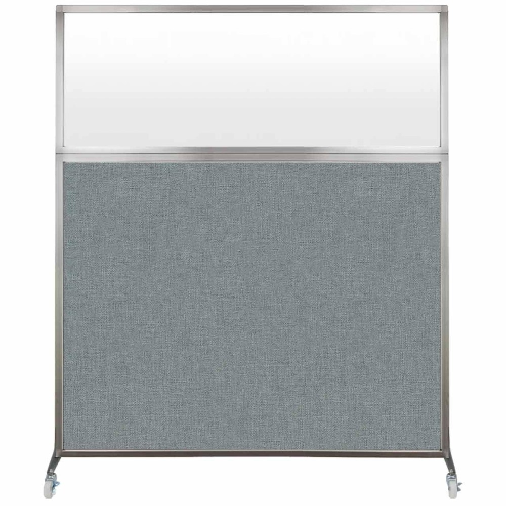 Versare Hush Screen Portable Divider | Frosted Window | Freestanding Partition On Wheels | Rolling Office Workstation | 6' Wide X 6' Tall Sea Green Fabric Panels