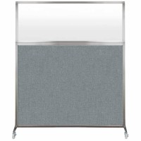 Versare Hush Screen Portable Divider | Frosted Window | Freestanding Partition On Wheels | Rolling Office Workstation | 6' Wide X 6' Tall Sea Green Fabric Panels