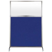 Versare Hush Screen Portable Divider | Frosted Window | Freestanding Partition On Wheels | Rolling Office Workstation | 4' Wide X 6' Tall Royal Blue Fabric Panels