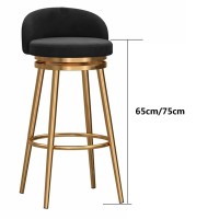 Lojoo Bar Stools Counter Height Bar Stool Upholstered Velvet 360 Swivel Metal High Back Bar Chairs Pu Soft Cushion For Home And Kitchen (Color : Gold Black, Size : 75Cm)