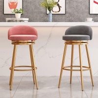 Lojoo Bar Stools Counter Height Bar Stool Upholstered Velvet 360 Swivel Metal High Back Bar Chairs Pu Soft Cushion For Home And Kitchen (Color : Gold Black, Size : 75Cm)