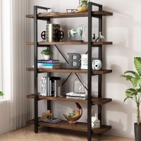 5-Tier Industrial Style Solid Wood Bookcase And Book Shelves,Rustic Wood And Metal Shelving Unit, Living Room,Modern Rustic Open Industrial Book Shelf Office,Distressed Brown (Ay-02-5Tier)