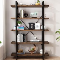 5-Tier Industrial Style Solid Wood Bookcase And Book Shelves,Rustic Wood And Metal Shelving Unit, Living Room,Modern Rustic Open Industrial Book Shelf Office,Distressed Brown (Ay-02-5Tier)