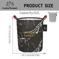 Collapsible Laundry Basket - Godenmoning 2X 62.8L Large Sized Round Waterproof Storage Bin With Leather Handles,Home Decor,Toy Organizer,Children Nursery Hamper.(2 Packs,Black Marbling & Finger Dots)