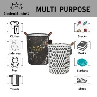 Collapsible Laundry Basket - Godenmoning 2X 62.8L Large Sized Round Waterproof Storage Bin With Leather Handles,Home Decor,Toy Organizer,Children Nursery Hamper.(2 Packs,Black Marbling & Finger Dots)