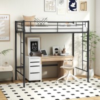 Komfott Metal Loft Bed Frame Twin Size, Heavy-Duty Steel Slats Support Loft Bed With Both Side Ladders & Guardrails, Space-Saving Twin Over Loft Bunk Bed Frame For Teens & Adults, No Box Spring Needed