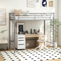 Komfott Metal Twin Loft Bed, Space-Saving Loft Bed Frame With Full-Length Safety Guardrail, Both Side Ladders, Ample Under-Bed Space For Work, Leisure & Storage, No Box Spring Needed