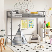 Komfott Metal Twin Loft Bed, Space-Saving Loft Bed Frame With Full-Length Safety Guardrail, Both Side Ladders, Ample Under-Bed Space For Work, Leisure & Storage, No Box Spring Needed