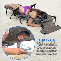 Easygo Product Flip Face Down Tanning Chaise Lounge Chair With Face & Arm Holes-4 Legs Support-Textilene Material-6 Position-Arm Head Rest Pillow-Beach Or Home Use-Patents Pending, 1 Pack, Brown