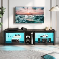 Bestier Tv Stand For 70 Inch Tv, Gaming Entertainment Center For Ps5, Led Tv Cabinet With Glass Shelves For Living Room, 63'' Inch, Black Marble