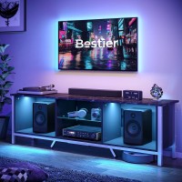 Bestier 70 Inch Tv Stand With Led Light, Modern Gaming Entertainment Center With Detachable Glass Shelves For Ps5 Black Marble