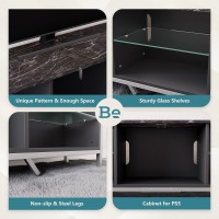 Bestier 70 Inch Tv Stand With Led Light, Modern Gaming Entertainment Center With Detachable Glass Shelves For Ps5 Black Marble