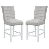 Zav 19 Inch Upholstered Counter Chair, Channel Stitching, Set of 2, Gray