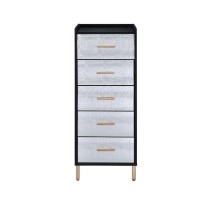 San 45 Inch 5 Drawer Jewelry Storage Chest, Gold Legs, Black and Silver